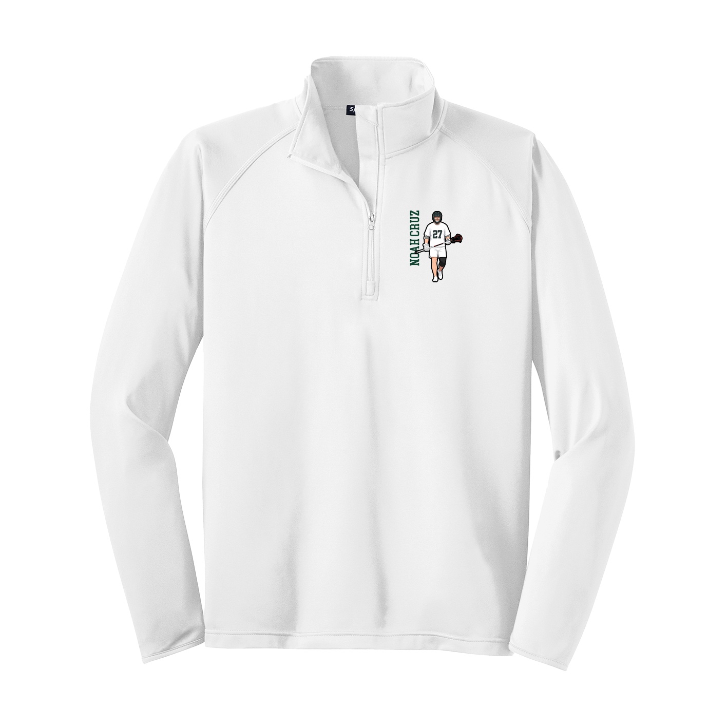 Q-Zip Pullover — Name Vertical in White