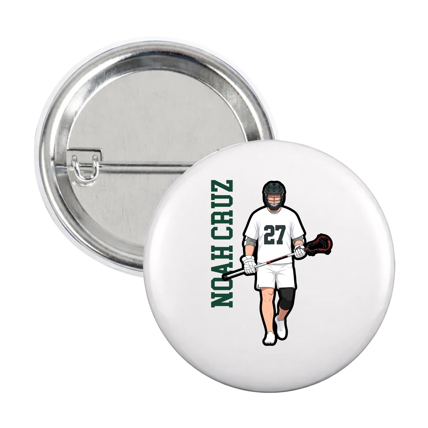 Game Day Button — Name Vertical in White
