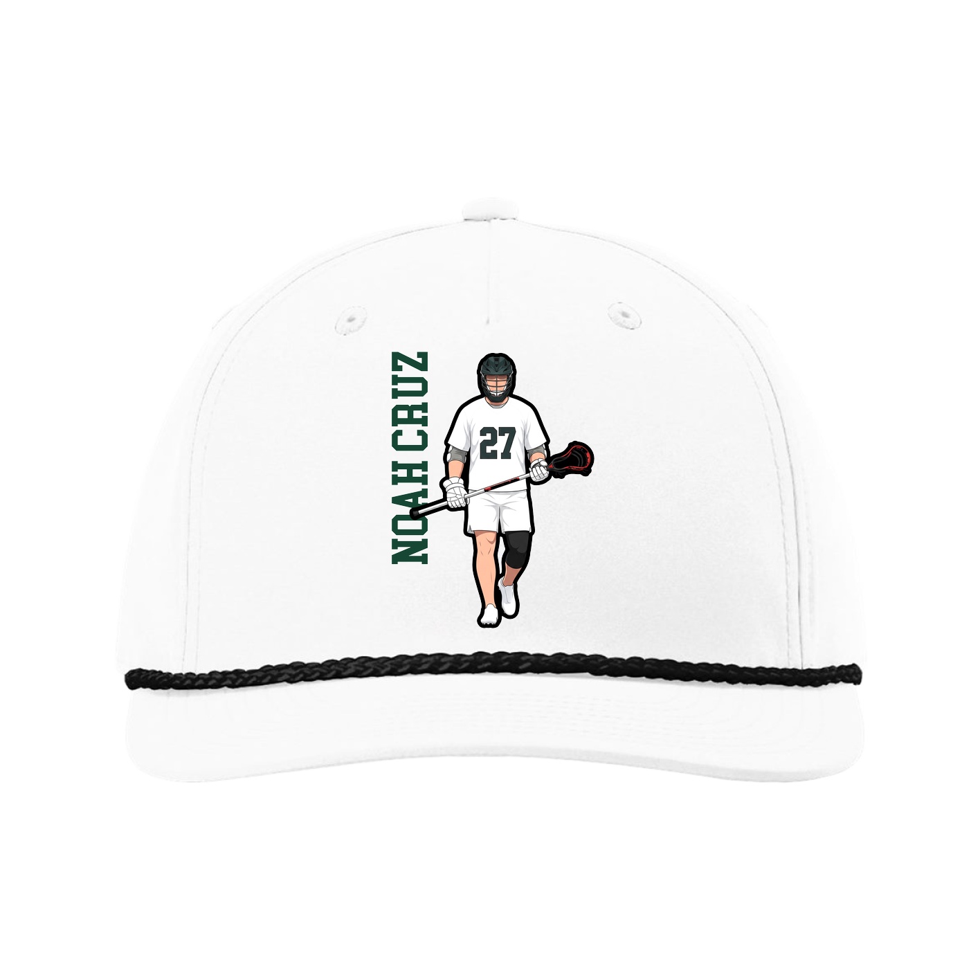 Five-Panel Classic Rope Cap — Name Vertical in White