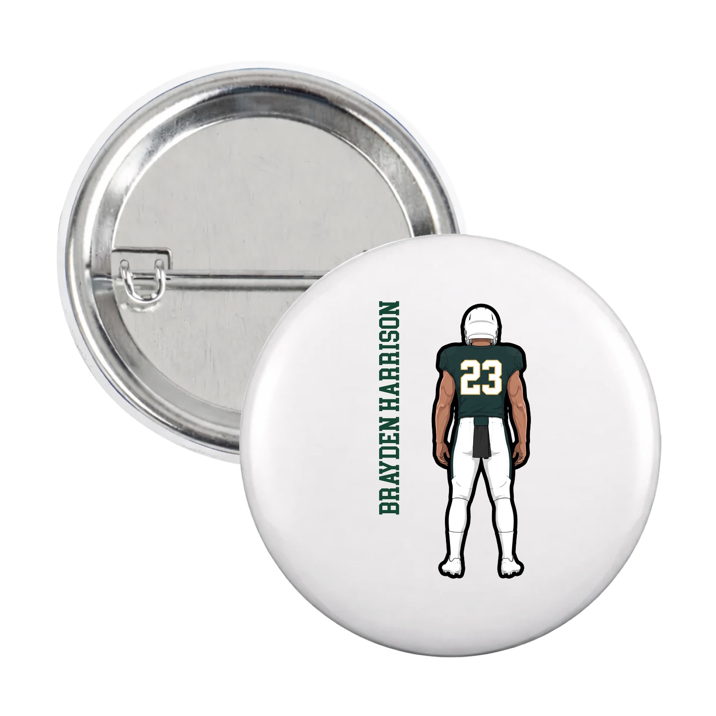 Game Day Button — Name Vertical in White