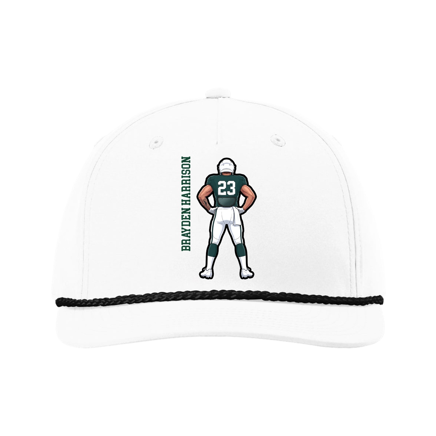 Five-Panel Classic Rope Cap — Name Vertical in White