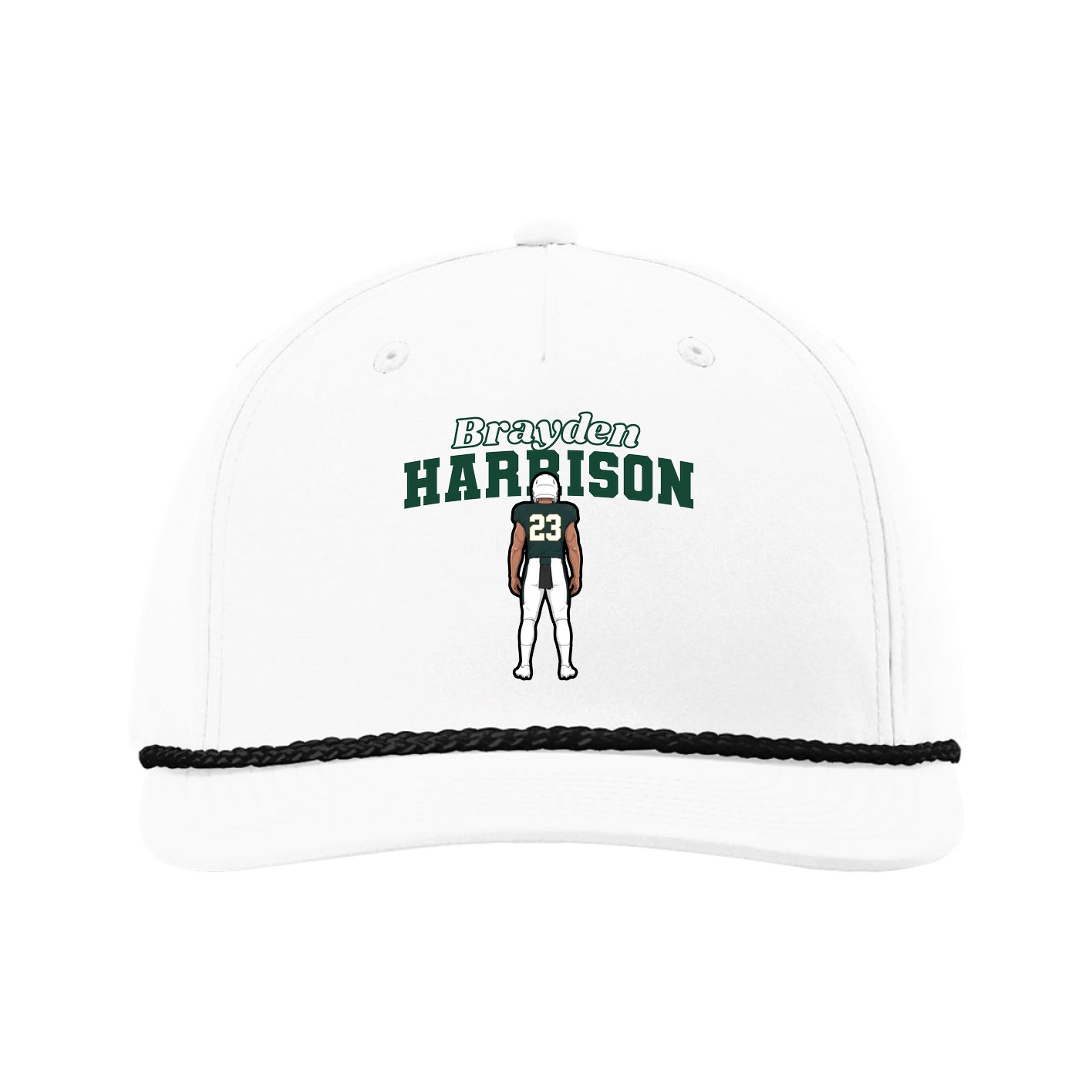 Five-Panel Classic Rope Cap — Name Arch in White