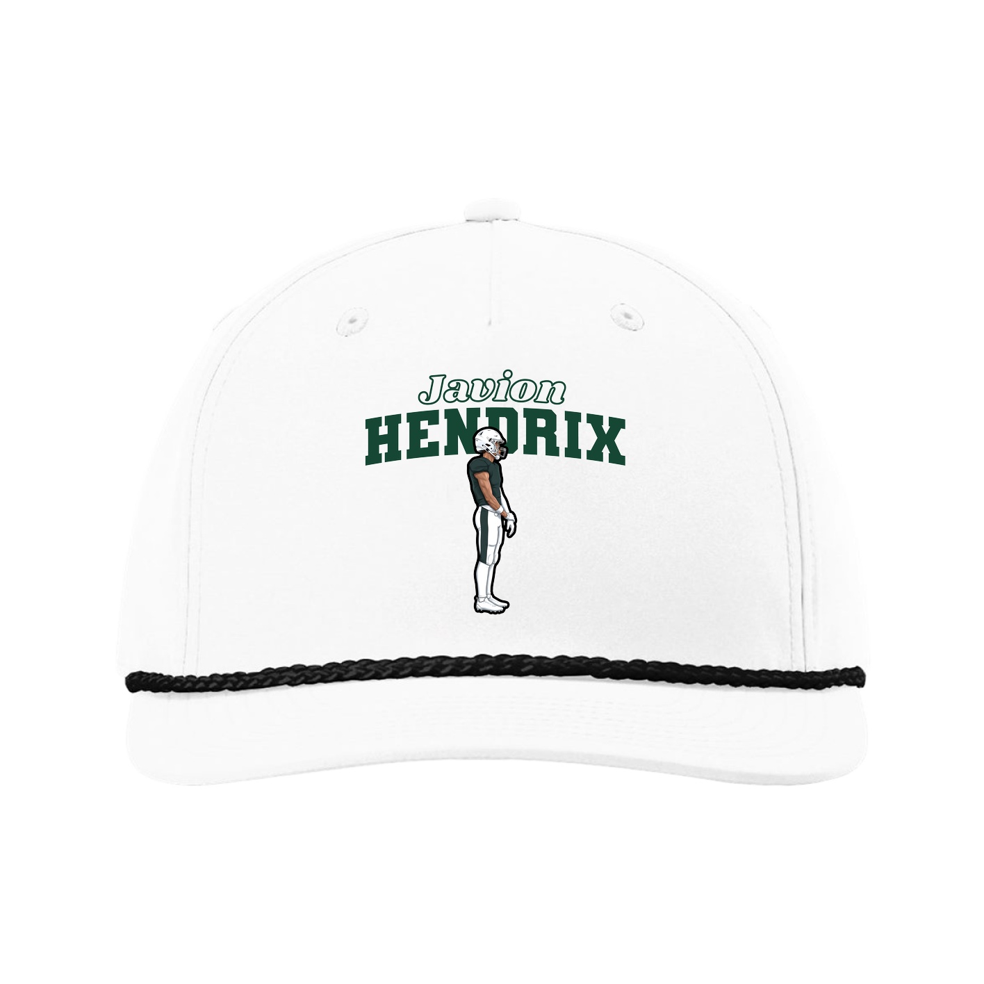 Five-Panel Classic Rope Cap — Name Arch in White