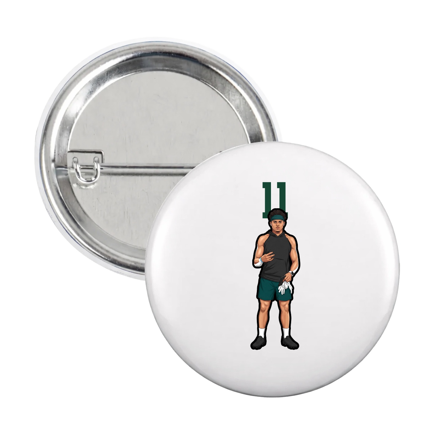 Game Day Button — Number Top in White