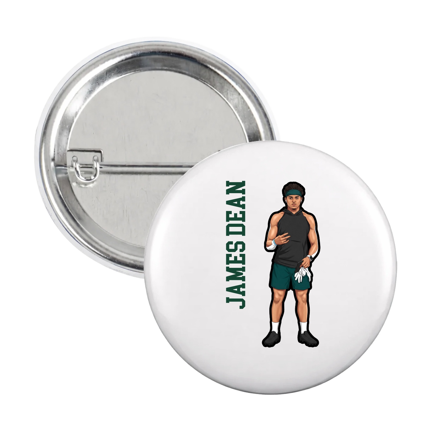 Game Day Button — Name Vertical in White