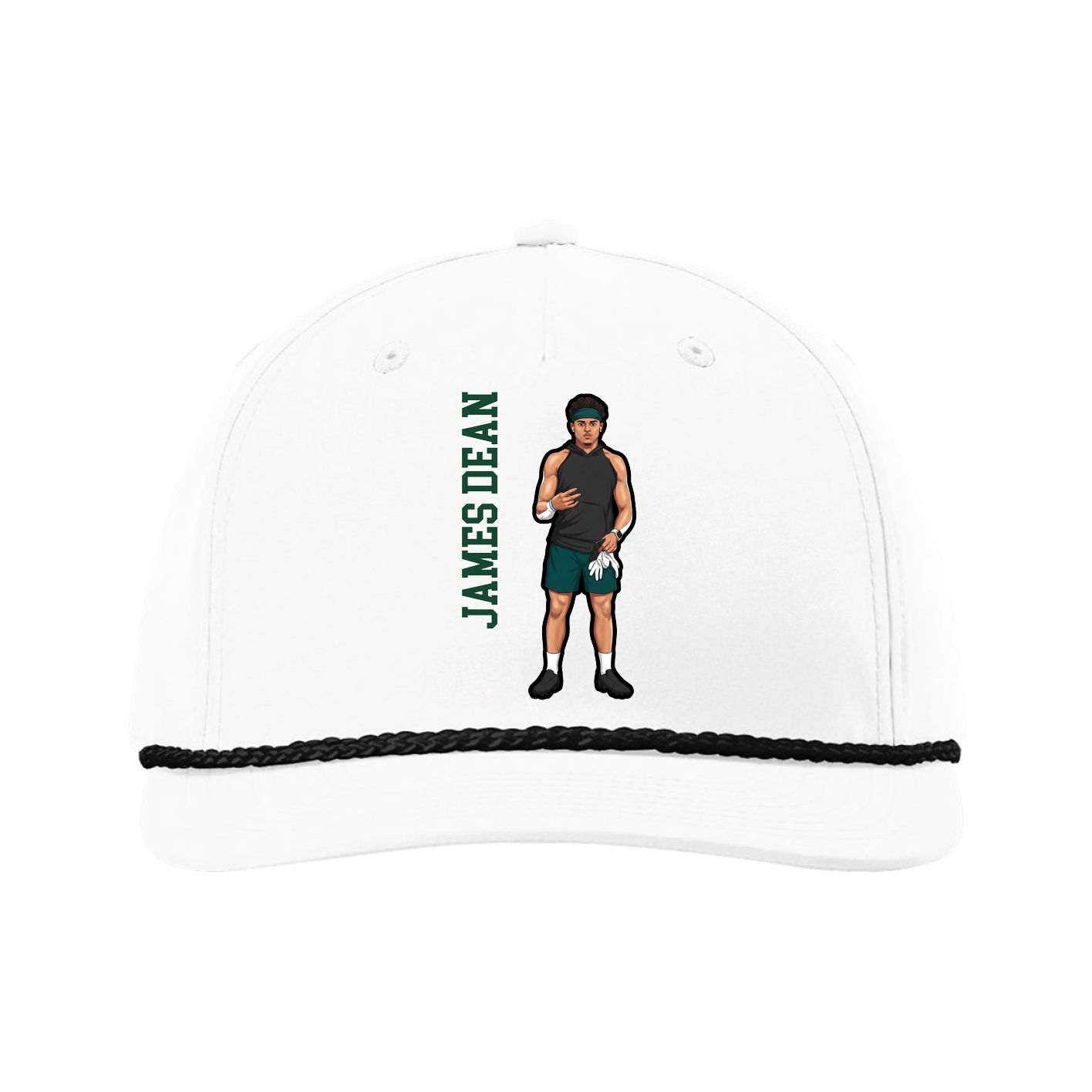 Five-Panel Classic Rope Cap — Name Vertical in White