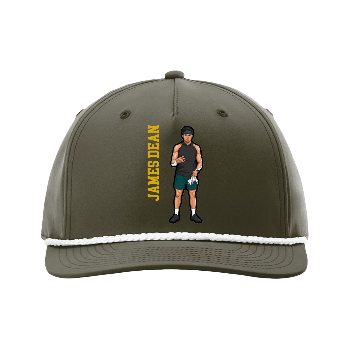 Five-Panel Classic Rope Cap — Name Vertical in Green