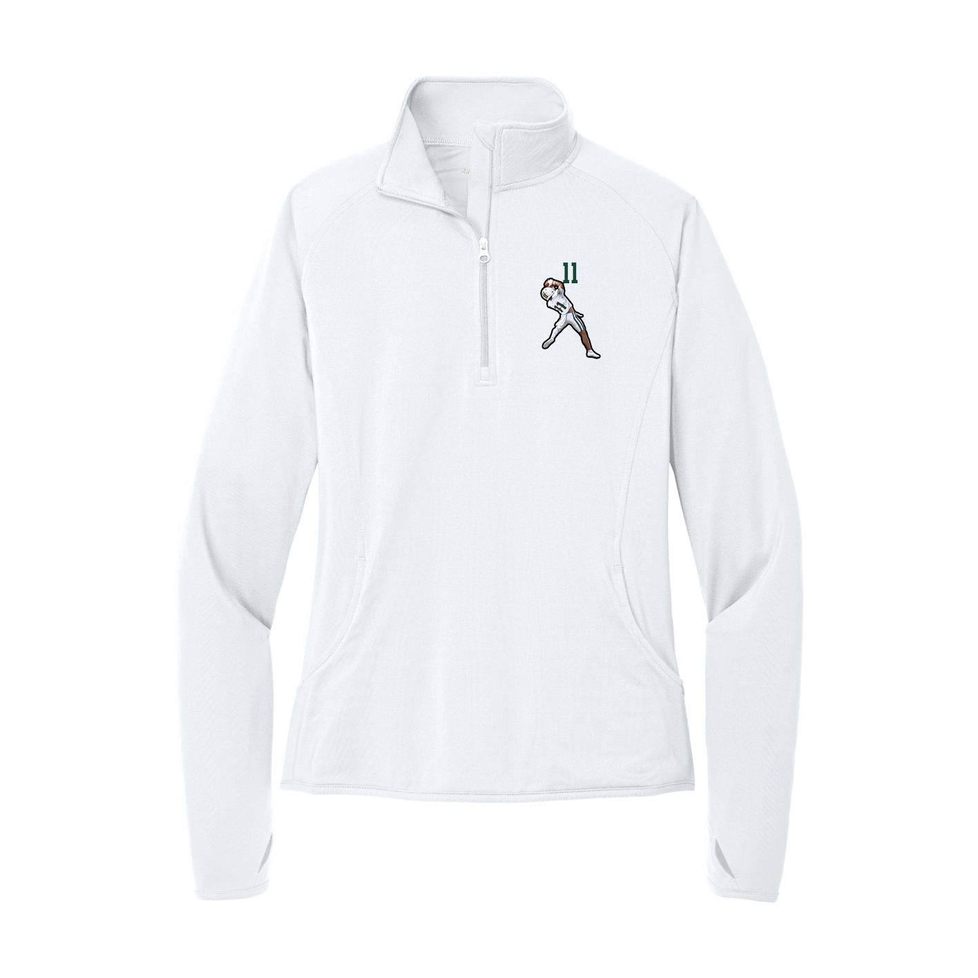 Women's Q-Zip Pullover — Number Top in White