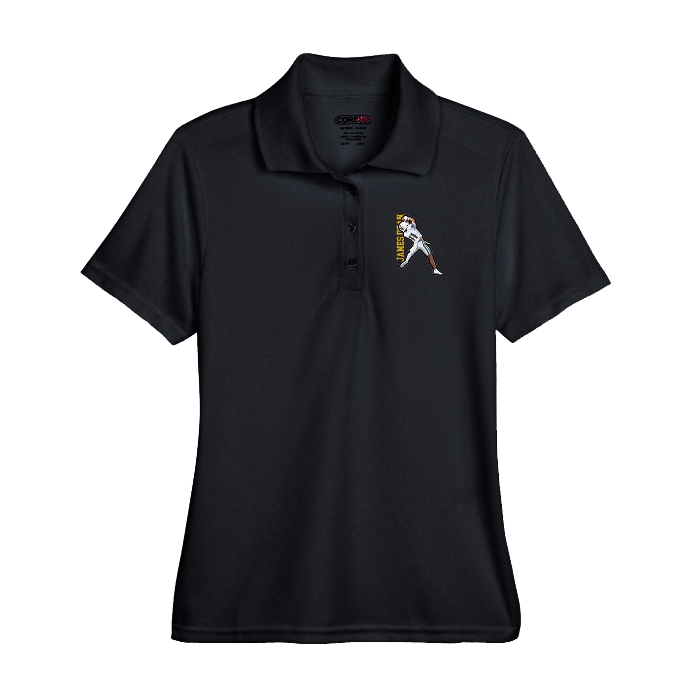Performance Polo — Name Vertical in Black