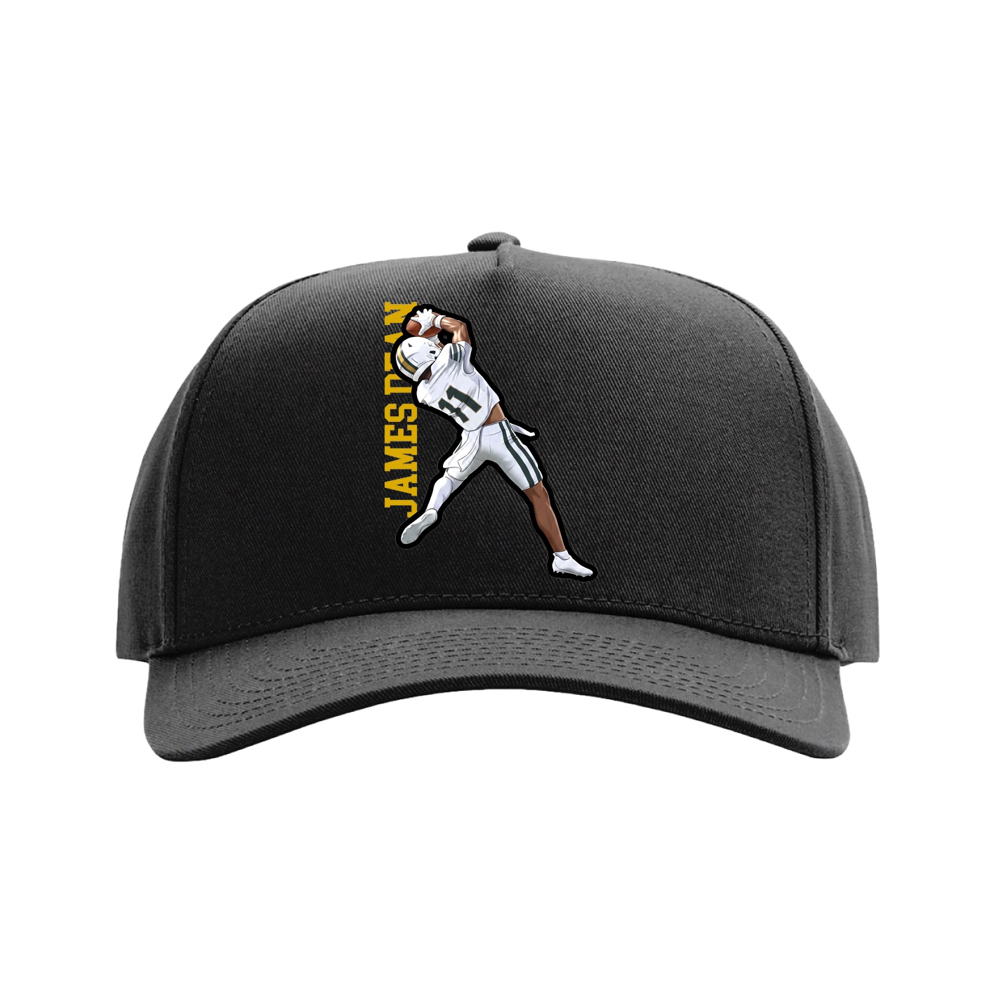 Full Fabric Five-Panel Champ Cap — Name Vertical in Black