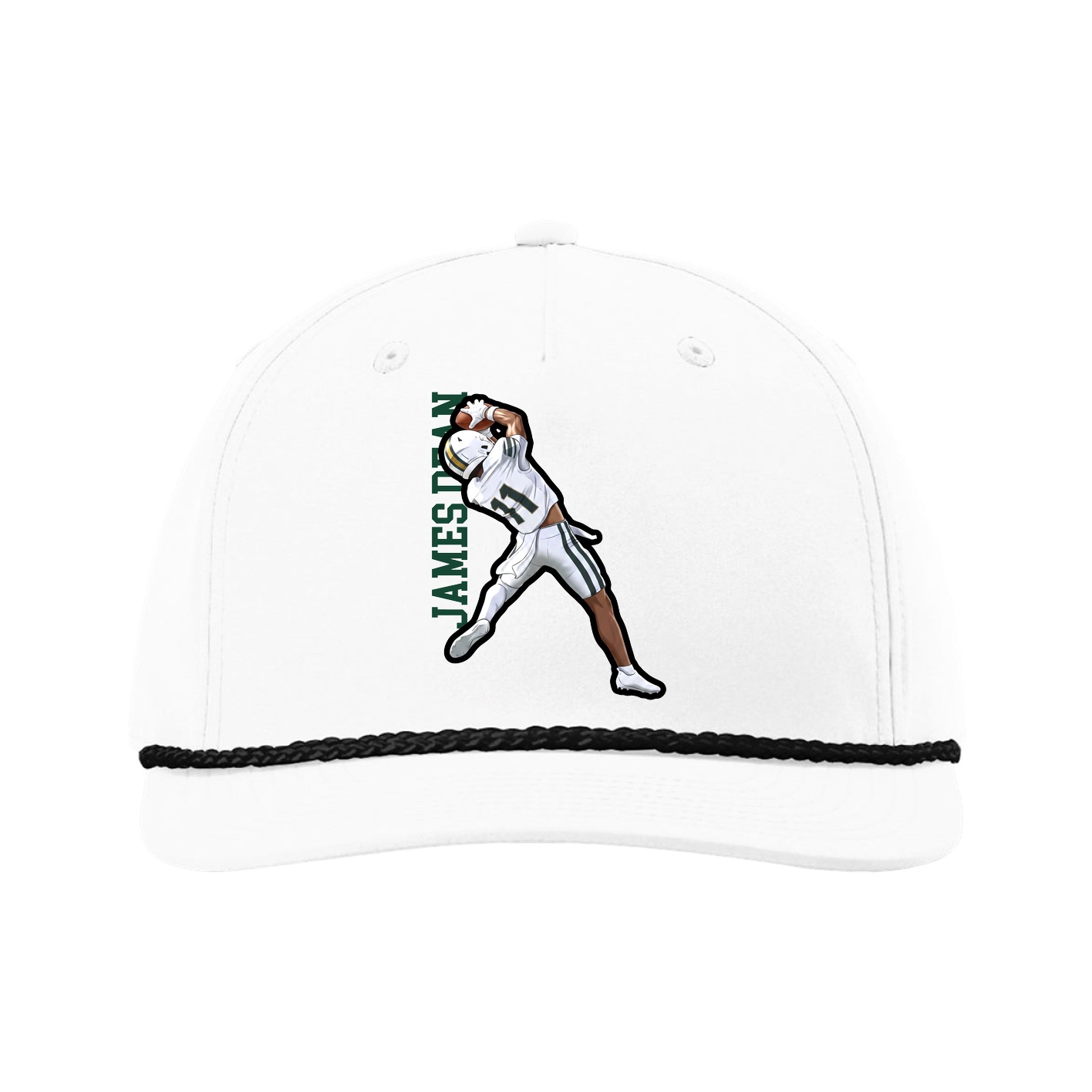 Five-Panel Classic Rope Cap — Name Vertical in White