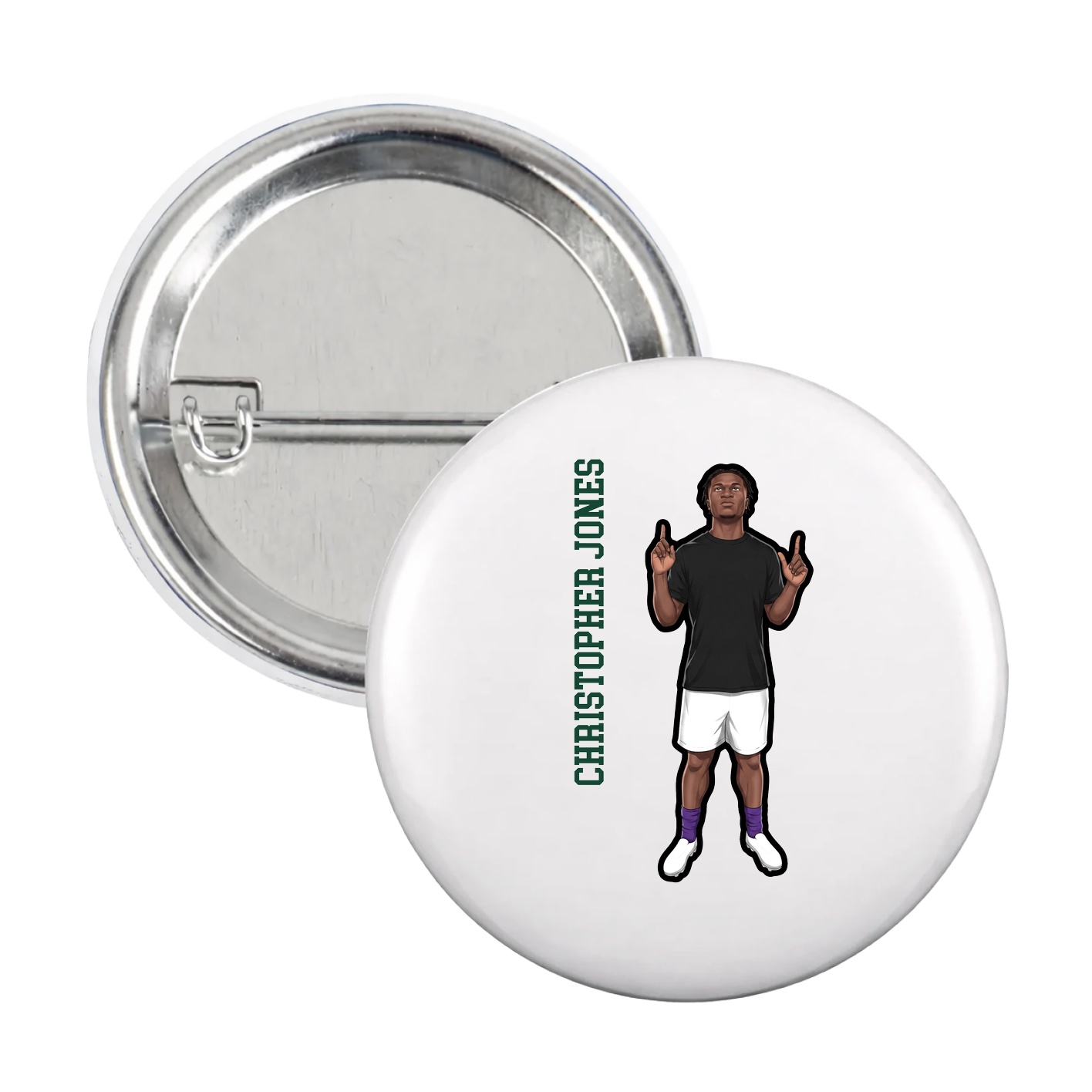 Game Day Button — Name Vertical in White
