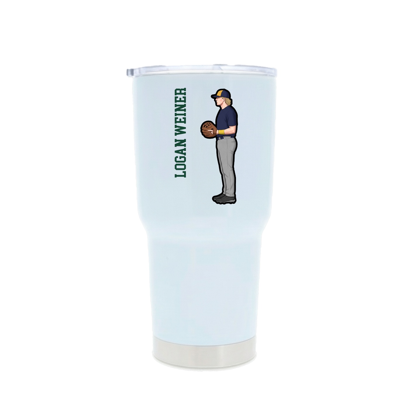 30oz Stainless Steel Tumbler — Name Vertical in White