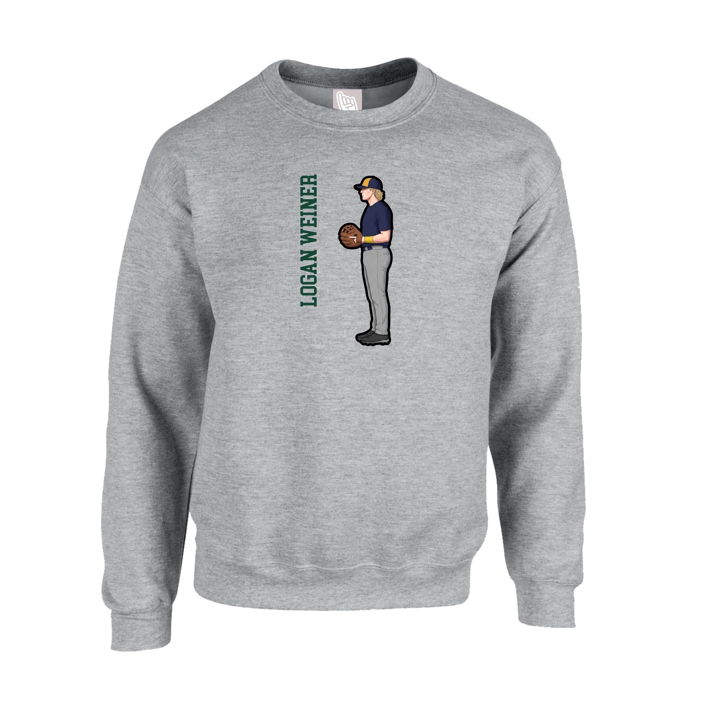 Fleece Crew — Name Vertical in Grey