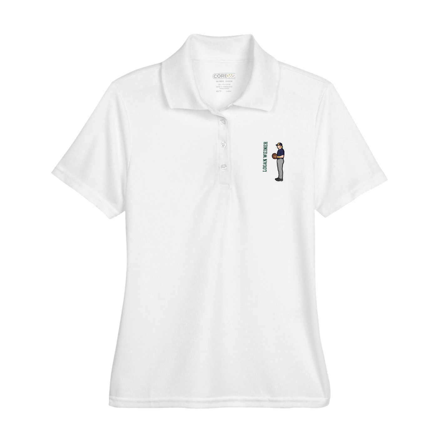 Womens Performance Polo — Name Vertical in White