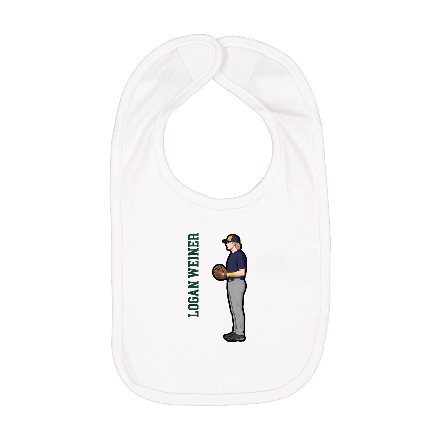 Infant Bib — Name Vertical in White