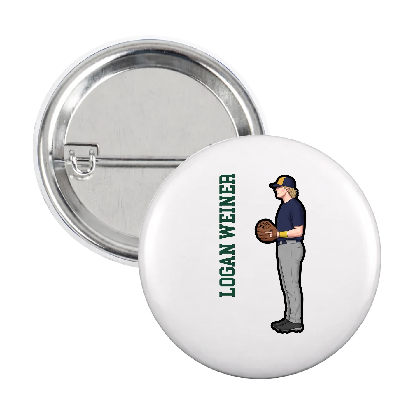 Game Day Button — Name Vertical in White