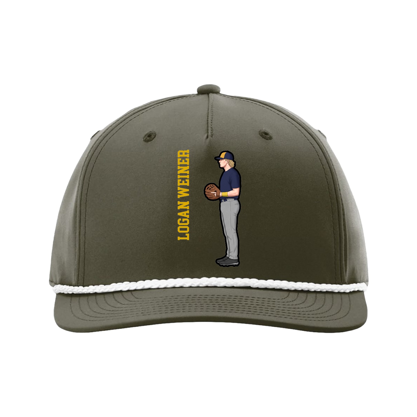 Five-Panel Classic Rope Cap — Name Vertical in Green