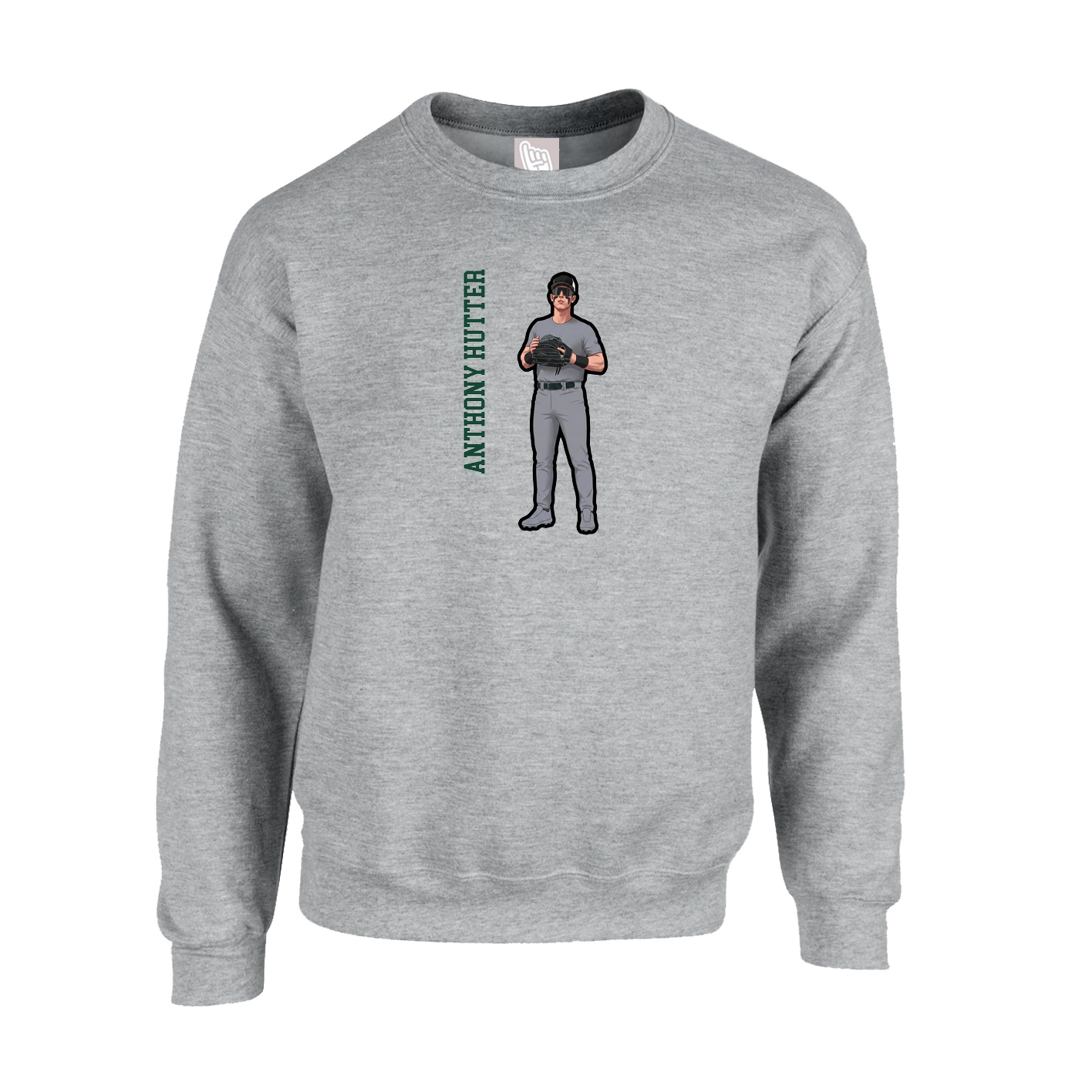 Fleece Crew — Name Vertical in Grey