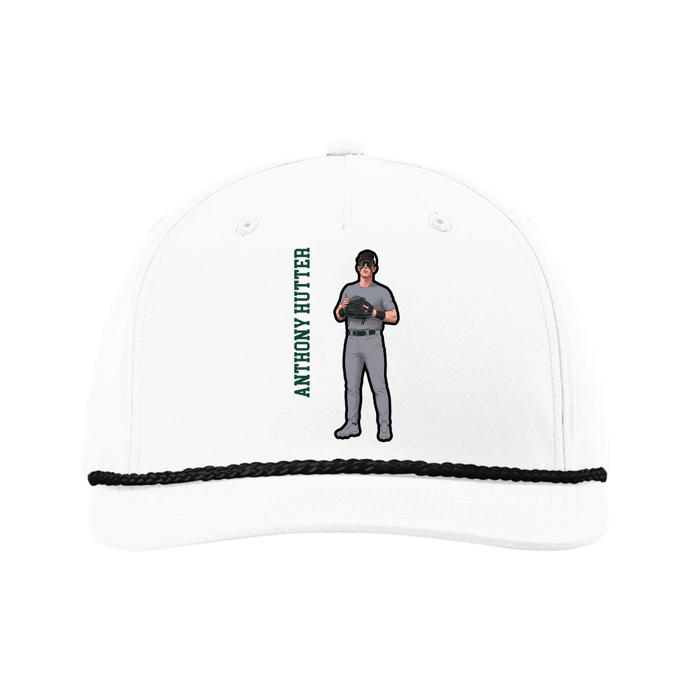 Five-Panel Classic Rope Cap — Name Vertical in White