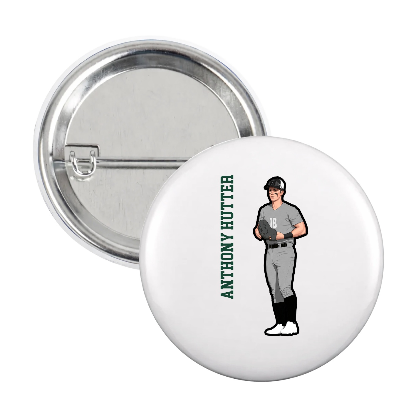 Game Day Button — Name Vertical in White