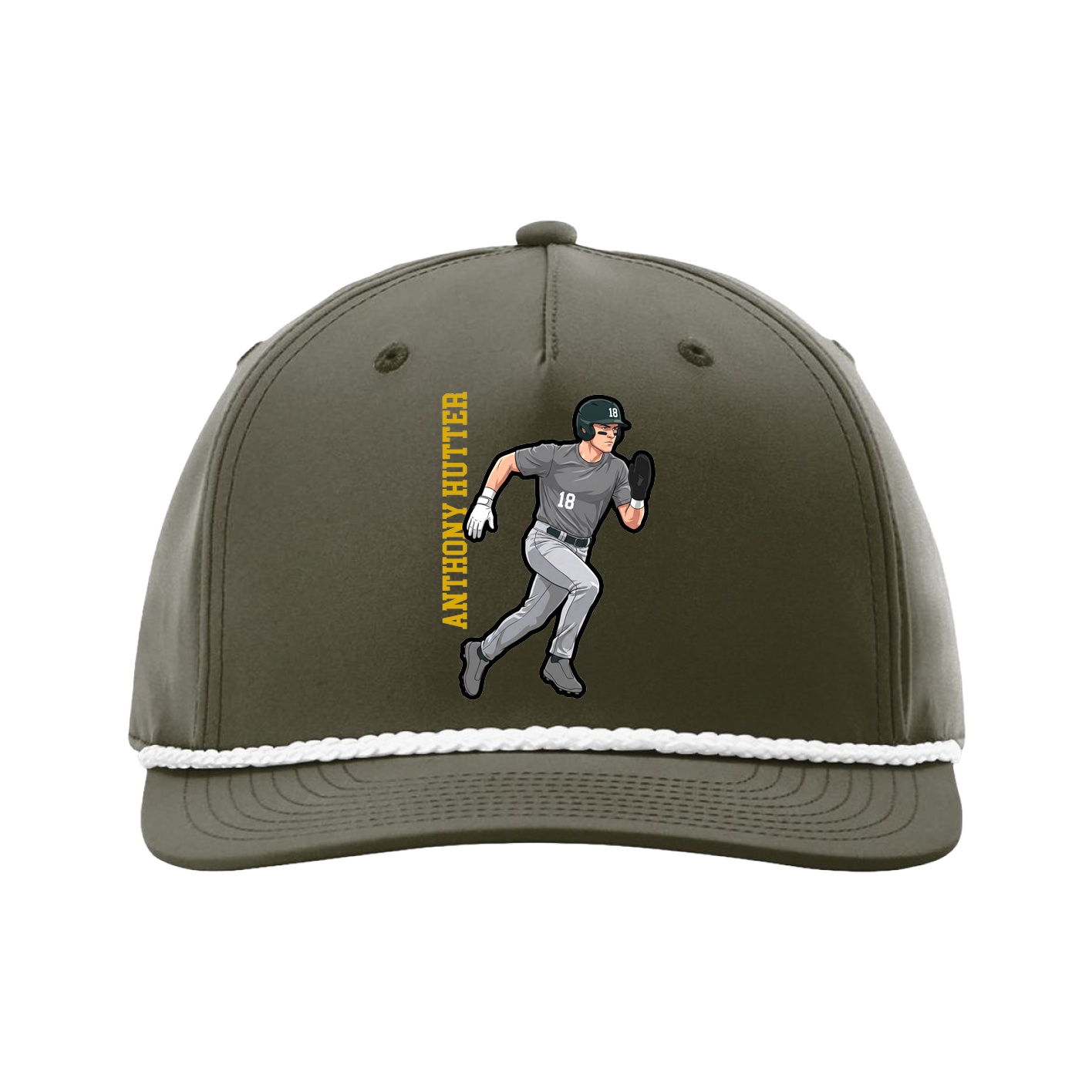 Five-Panel Classic Rope Cap — Name Vertical in Green