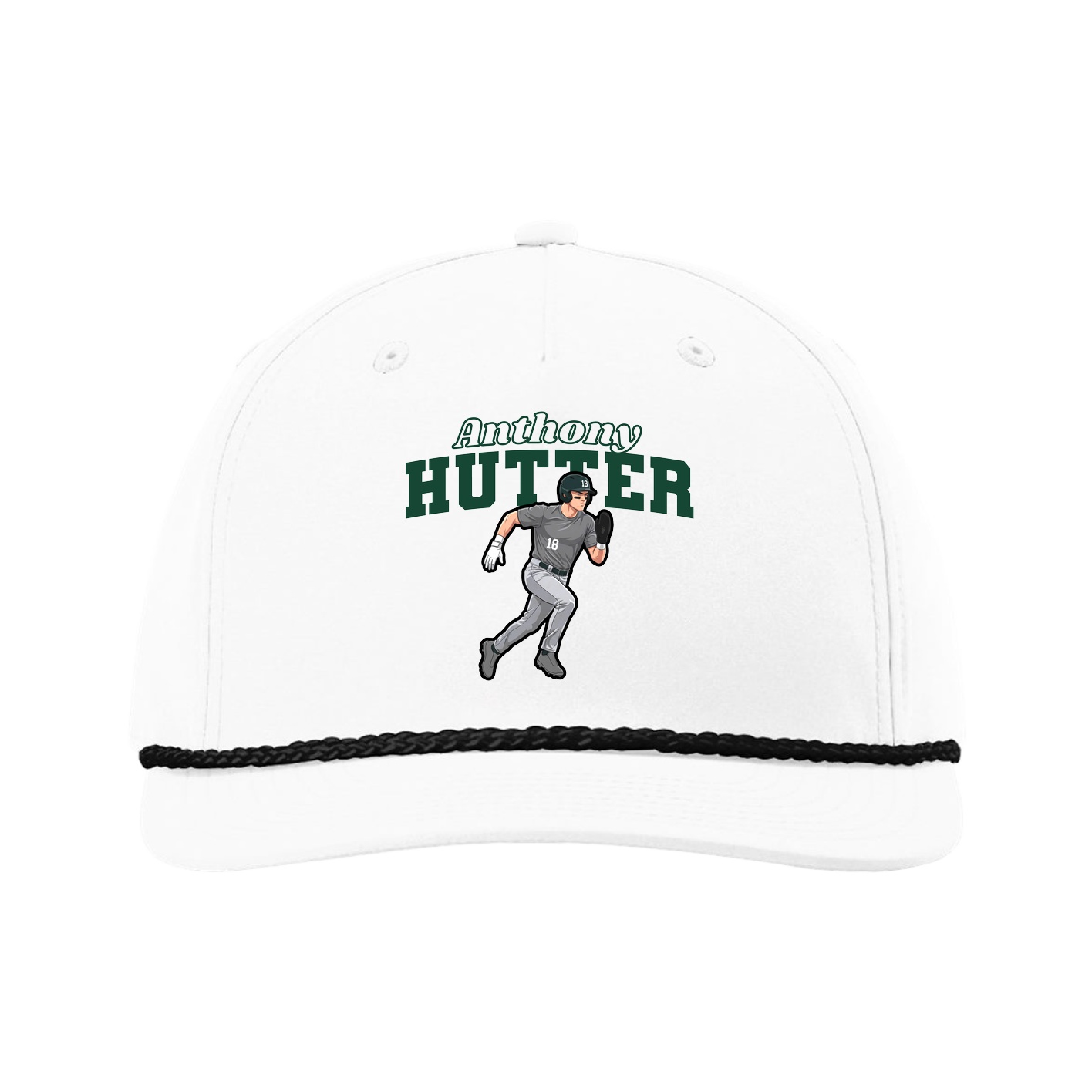 Five-Panel Classic Rope Cap — Name Arch in White