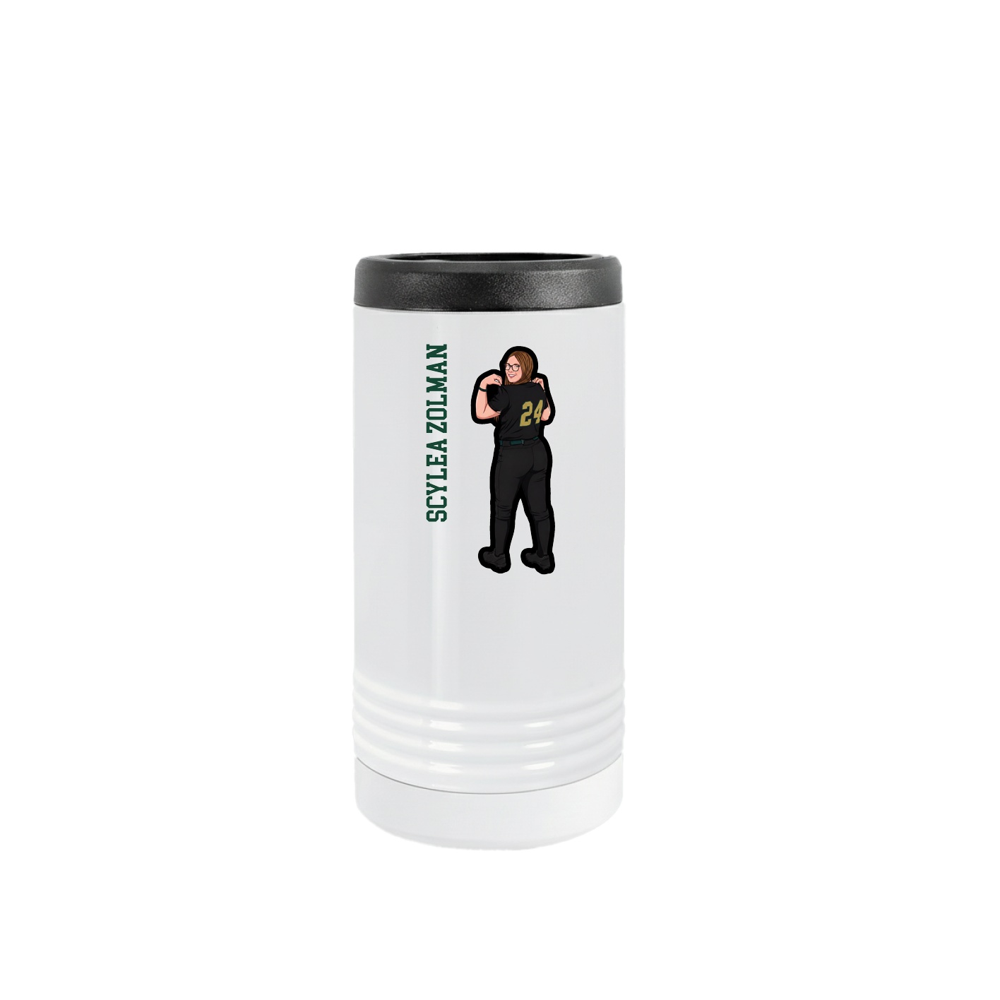 Slim Beverage Holder — Name Vertical in White