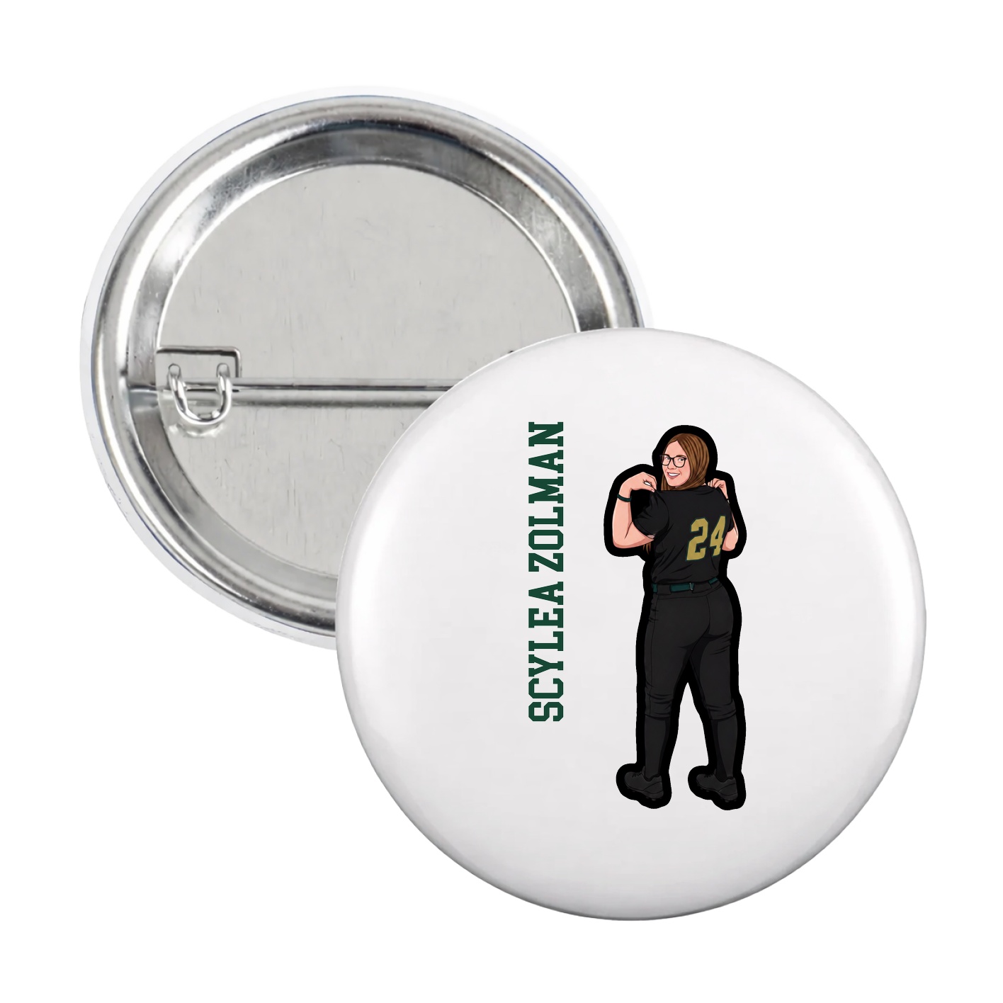 Game Day Button — Name Vertical in White