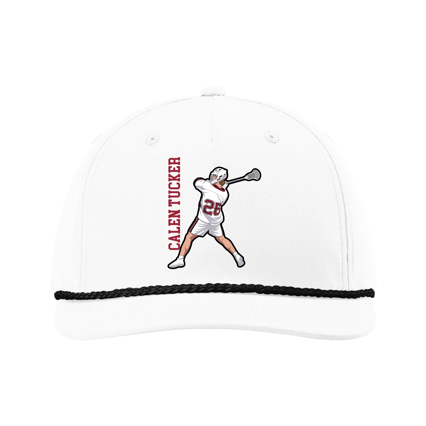 Five-Panel Classic Rope Cap — Name Vertical in White