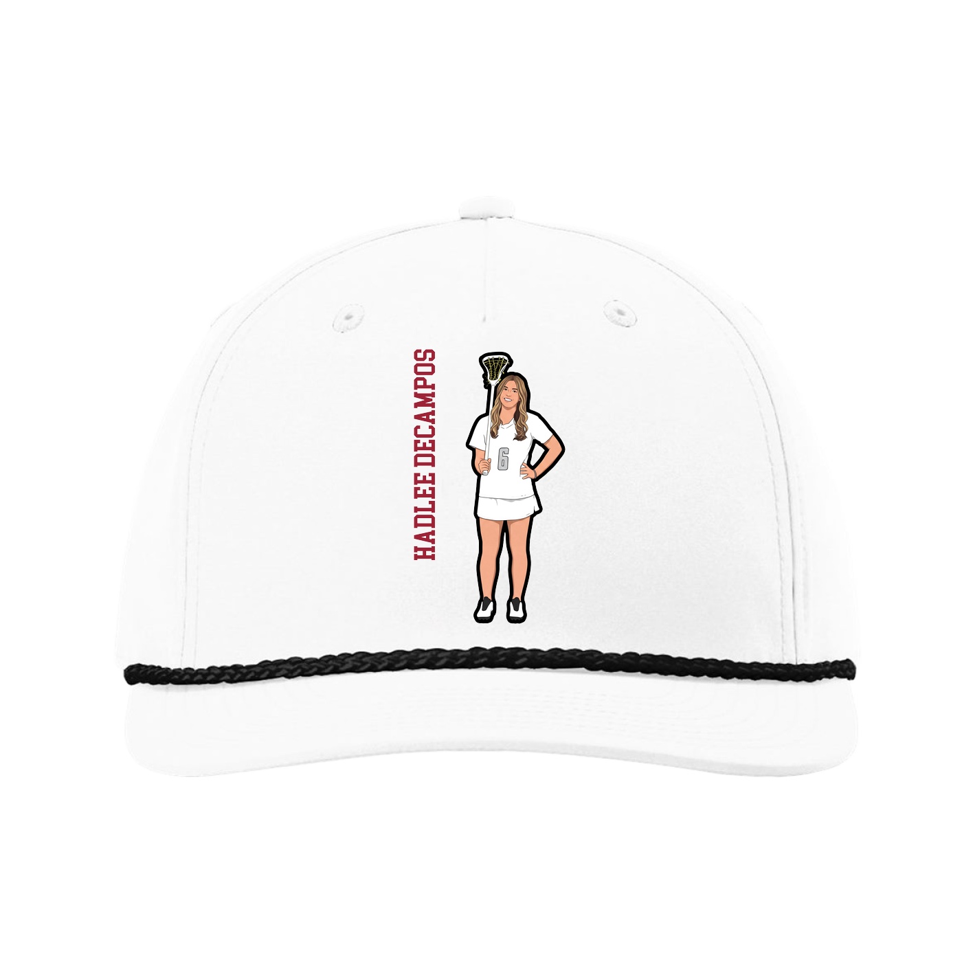 Five-Panel Classic Rope Cap — Name Vertical in White