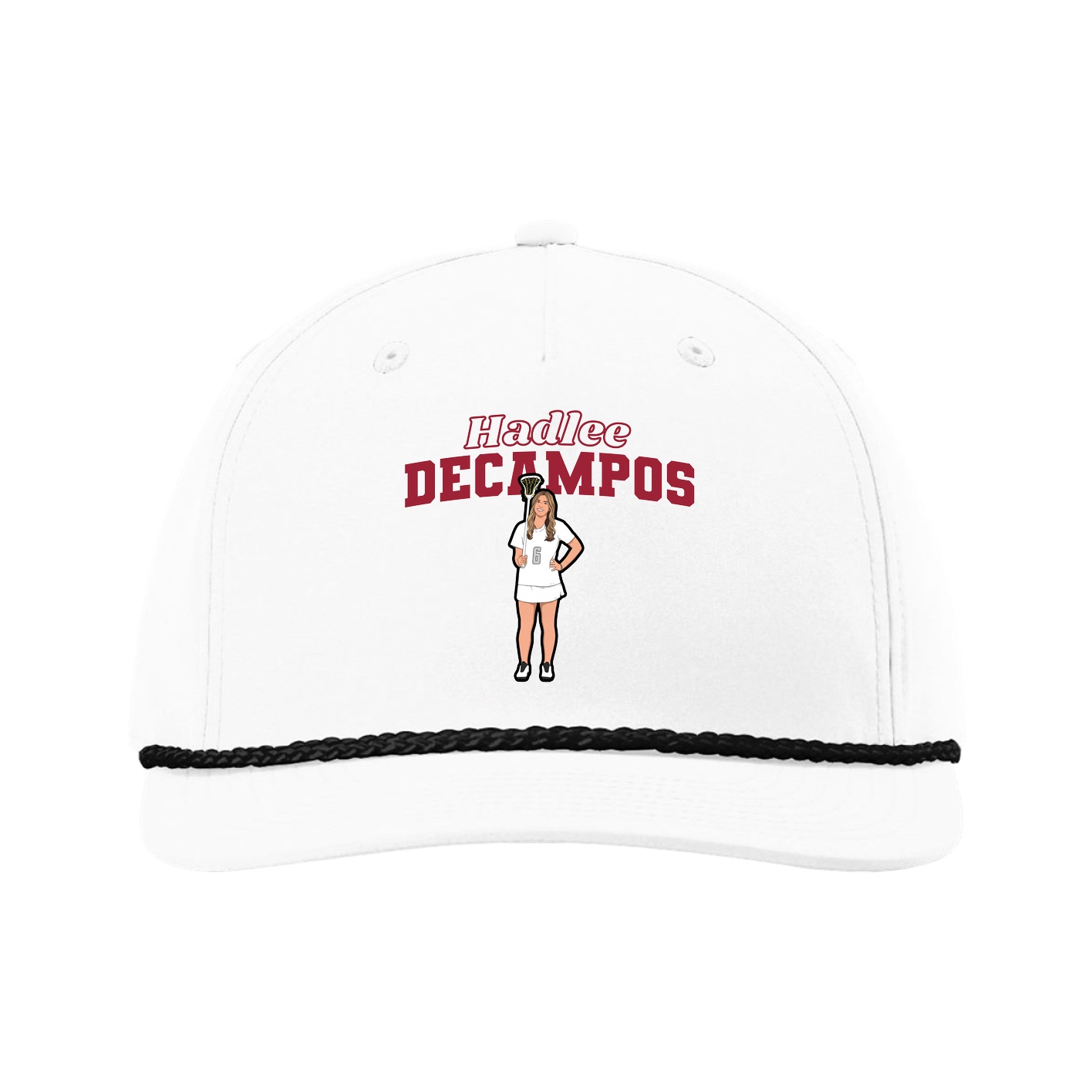 Five-Panel Classic Rope Cap — Name Arch in White