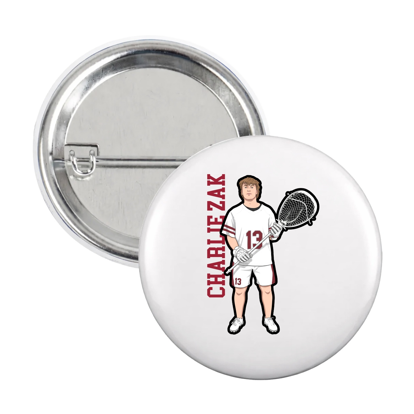 Game Day Button — Name Vertical in White