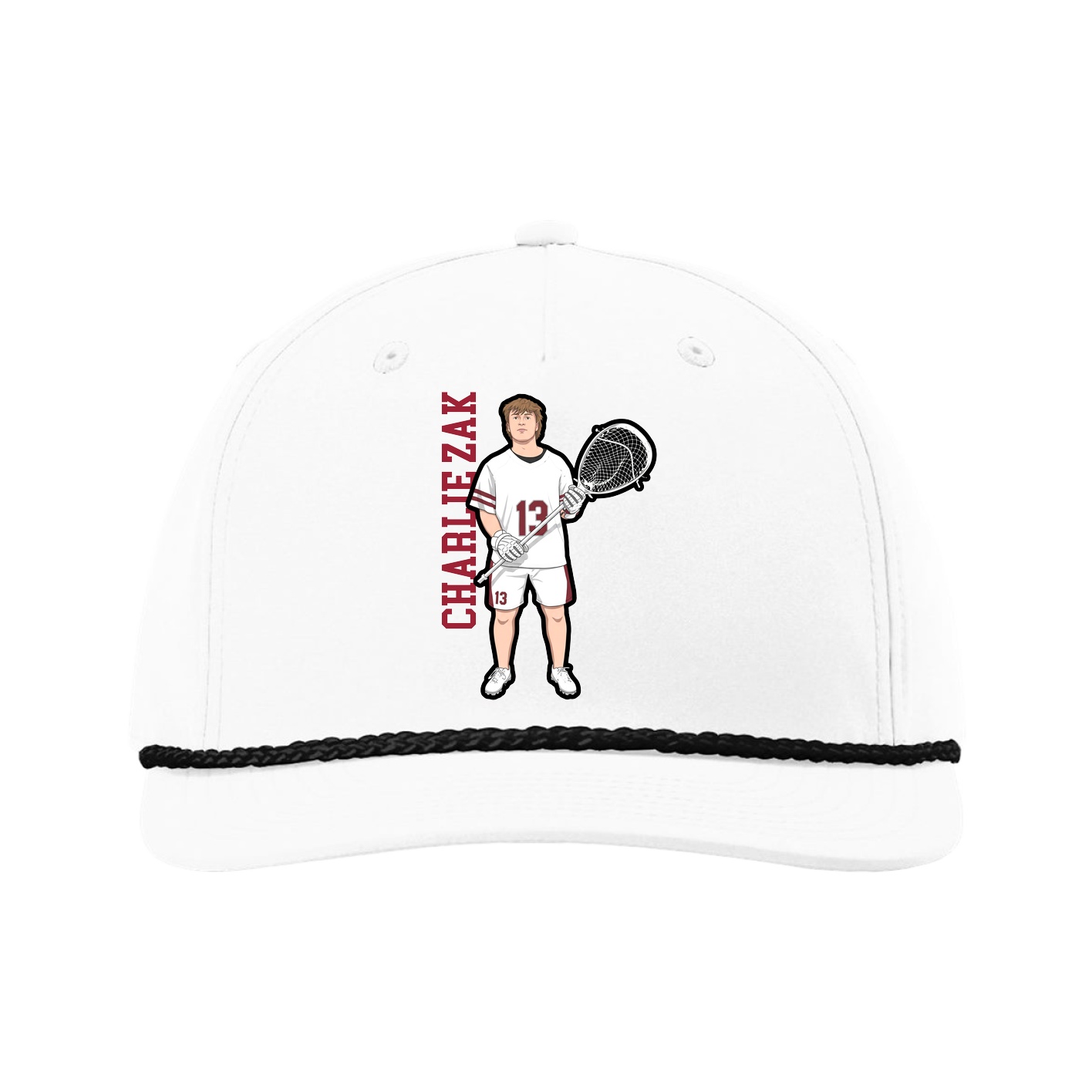Five-Panel Classic Rope Cap — Name Vertical in White