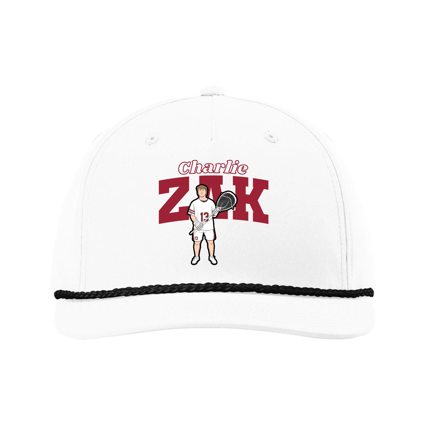 Five-Panel Classic Rope Cap — Name Arch in White