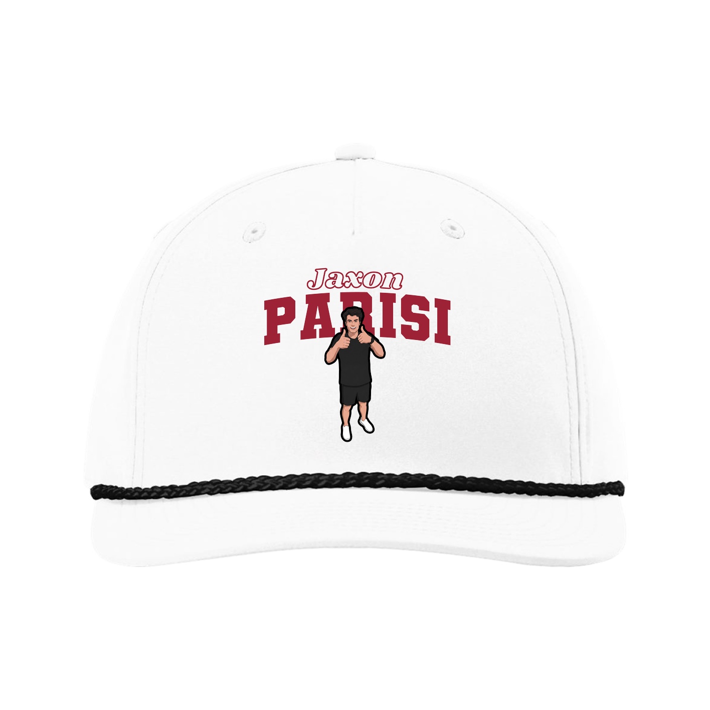 Five-Panel Classic Rope Cap — Name Arch in White