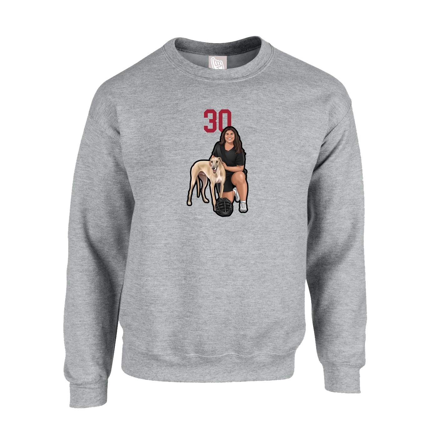 Fleece Crew — Number Top in Grey