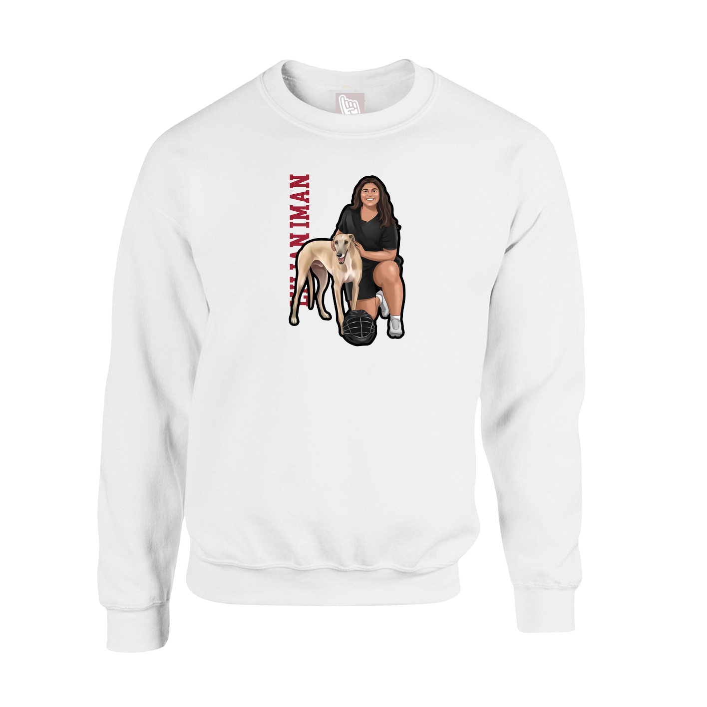 Fleece Crew — Name Vertical in White