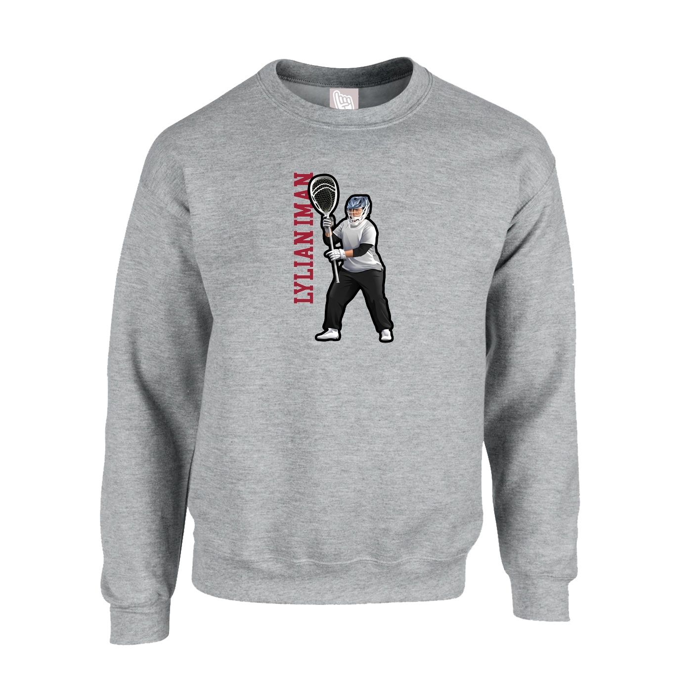 Fleece Crew — Name Vertical in Grey