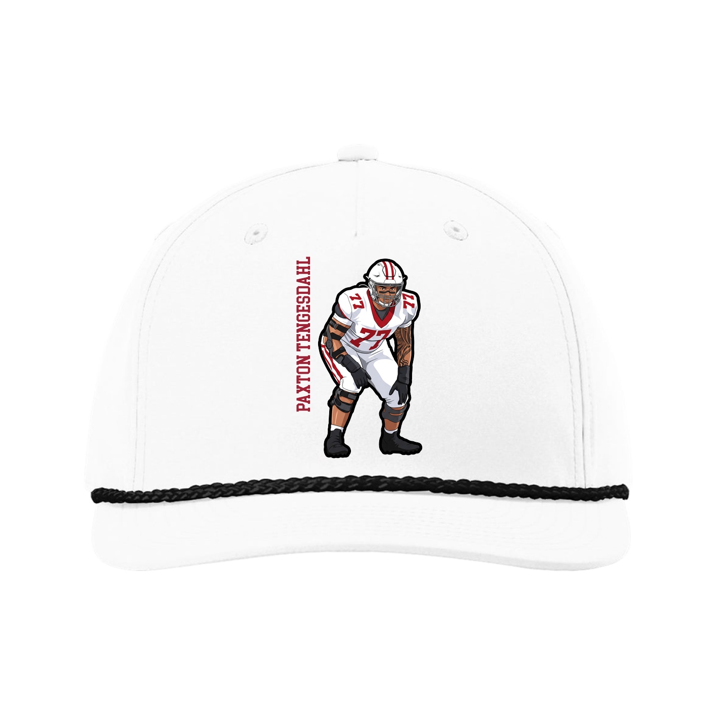Five-Panel Classic Rope Cap — Name Vertical in White