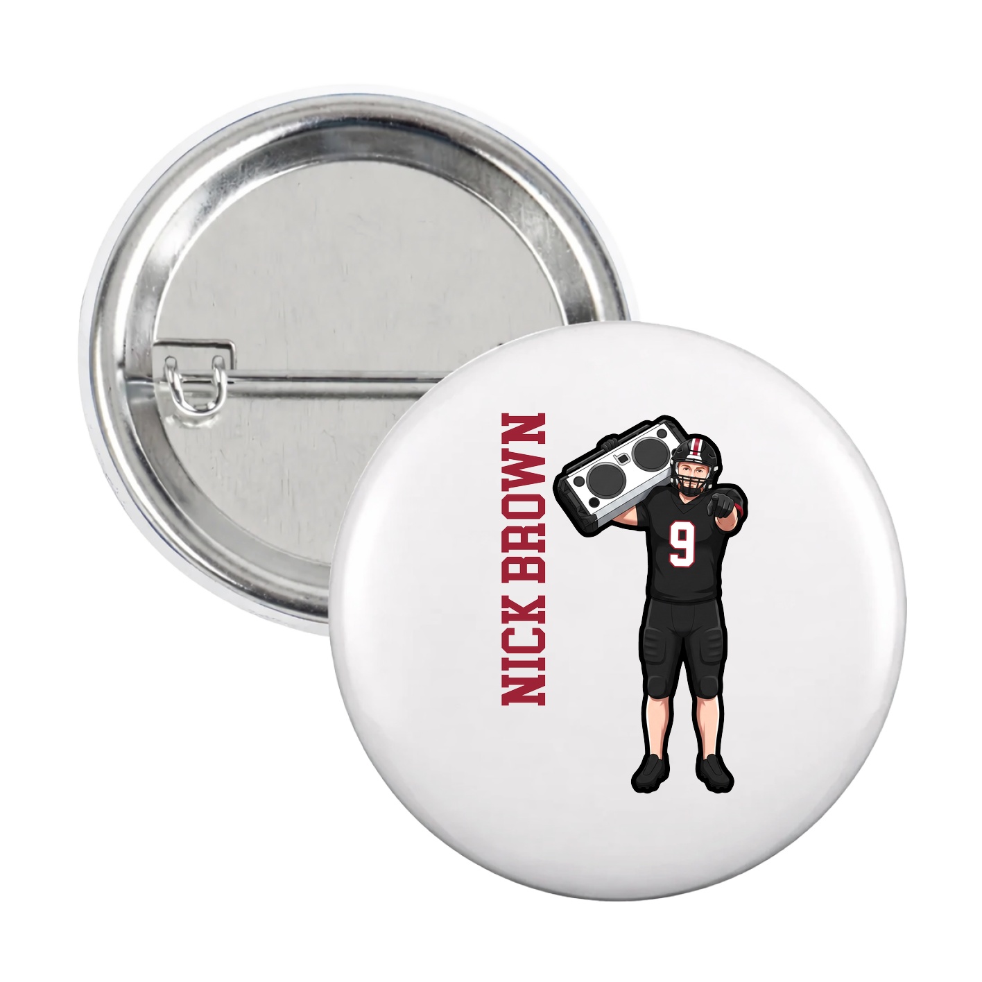 Game Day Button — Name Vertical in White