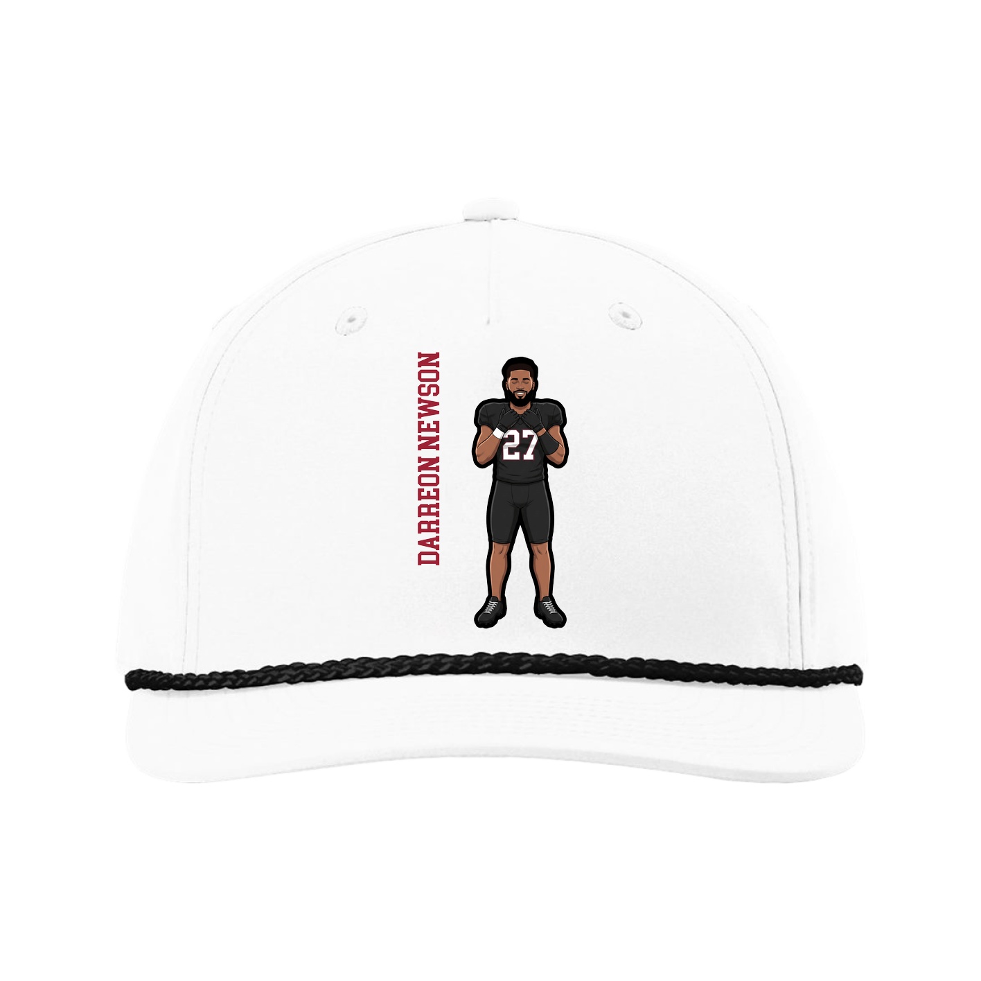 Five-Panel Classic Rope Cap — Name Vertical in White