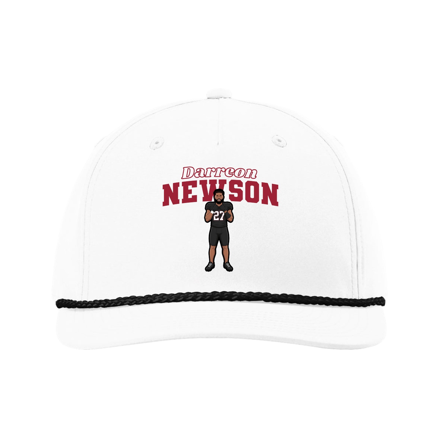 Five-Panel Classic Rope Cap — Name Arch in White