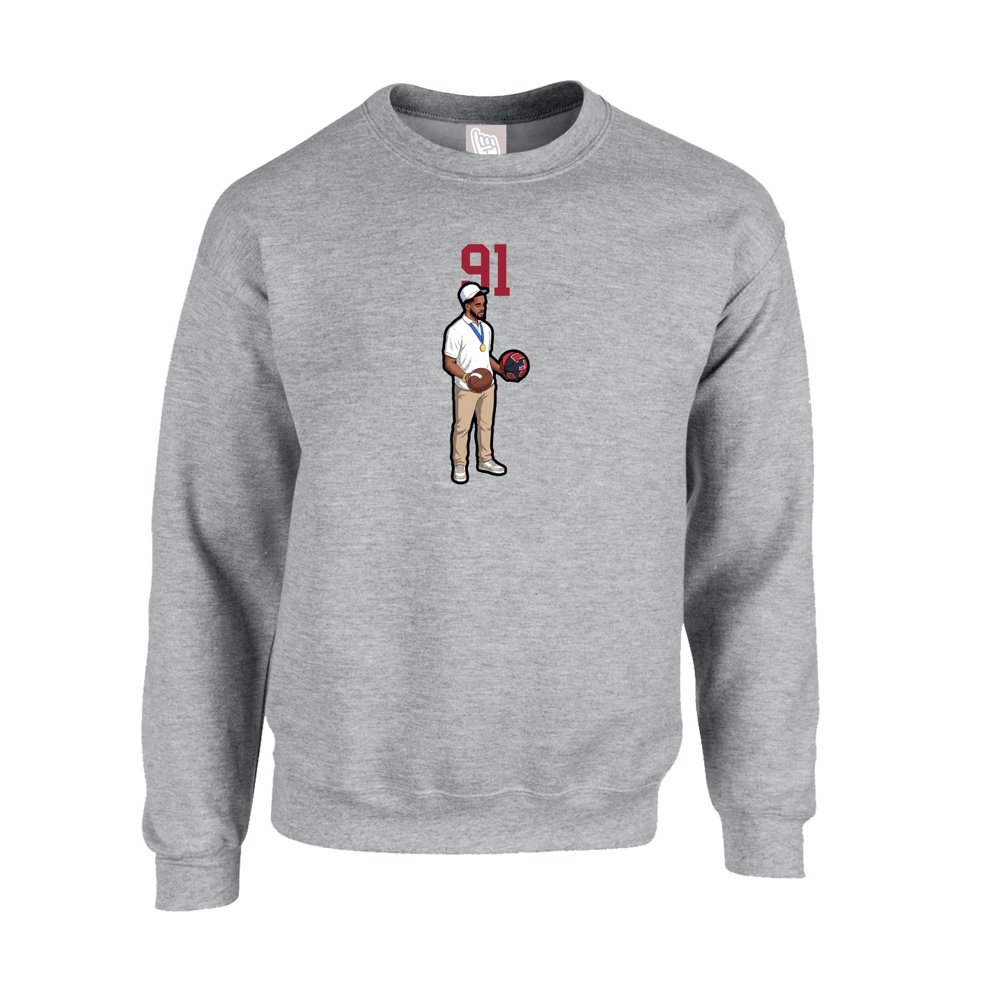 Fleece Crew — Number Top in Grey