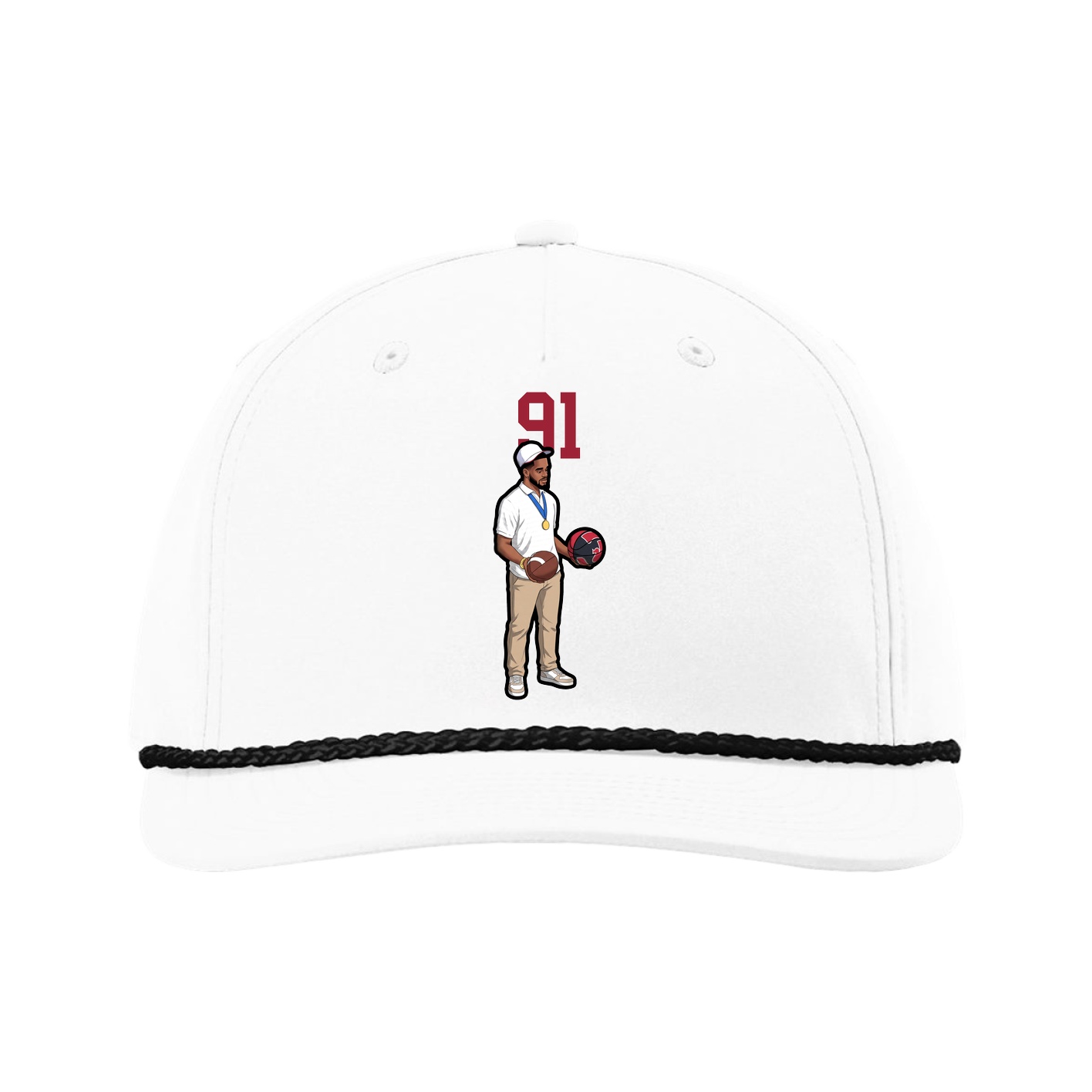 Five-Panel Classic Rope Cap — Number Top in White