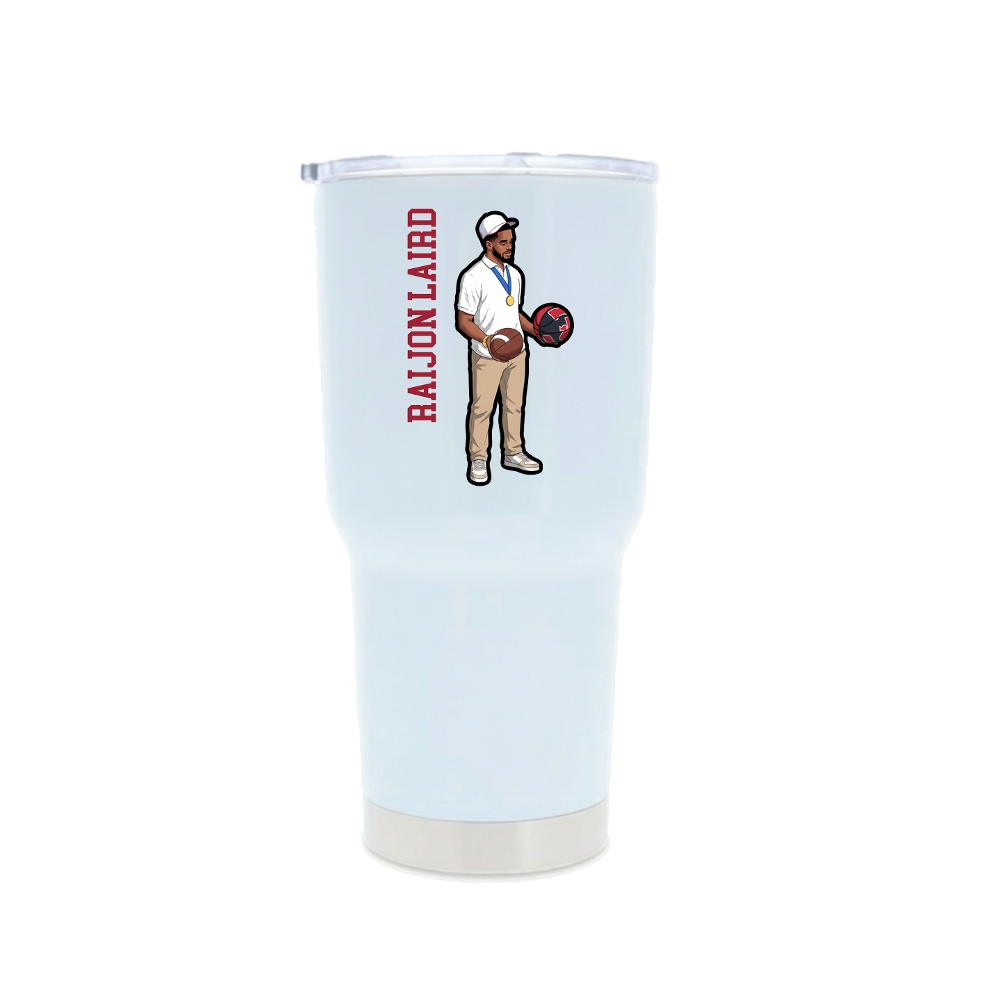 30oz Stainless Steel Tumbler — Name Vertical in White