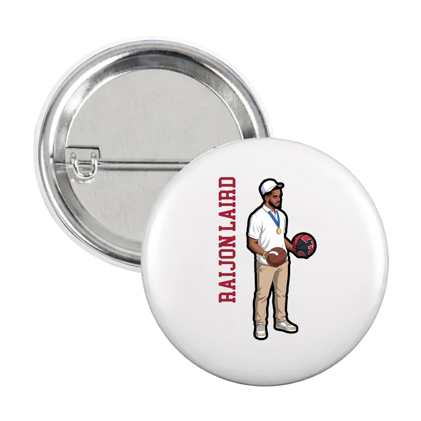 Game Day Button — Name Vertical in White