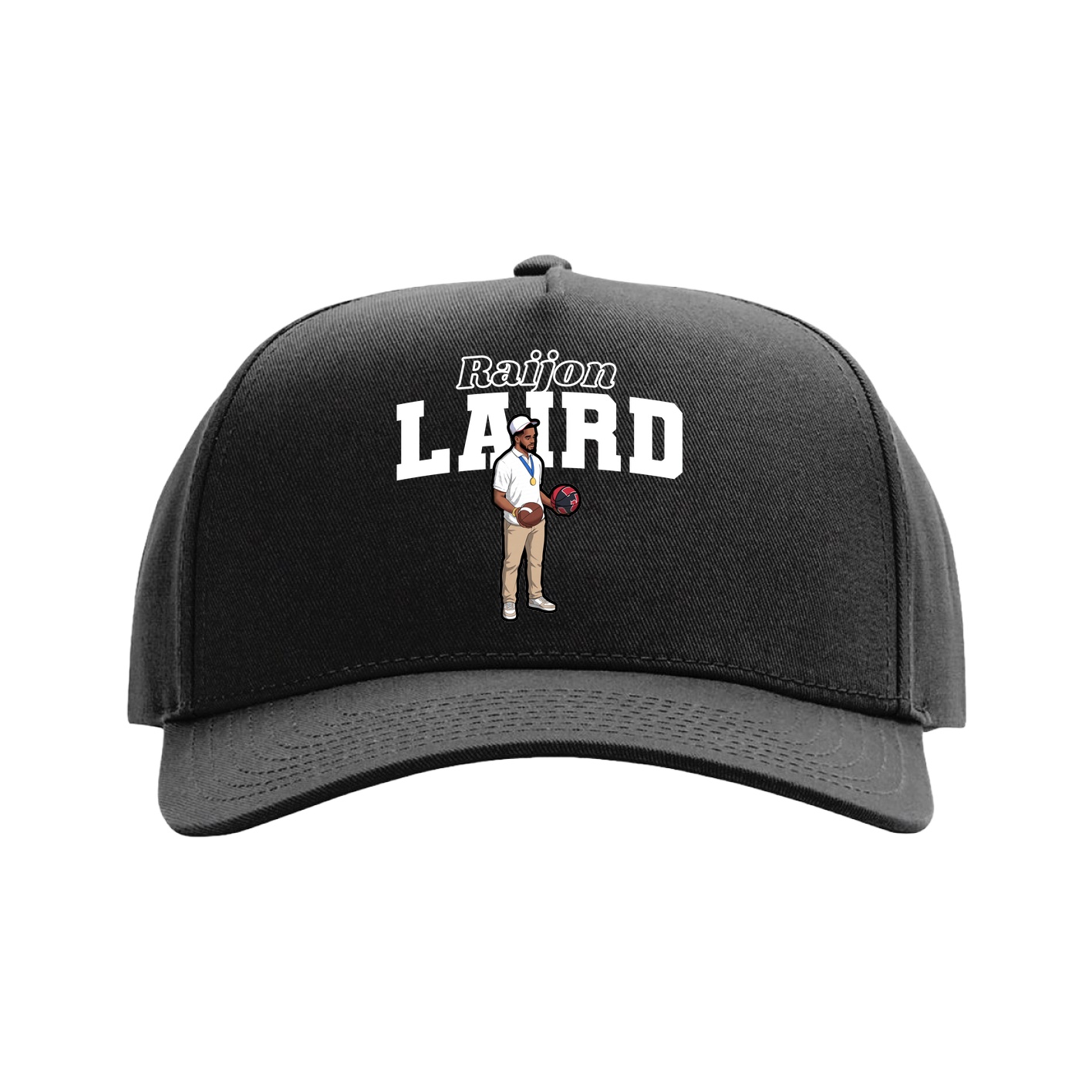 Full Fabric Five-Panel Champ Cap — Name Arch in Black