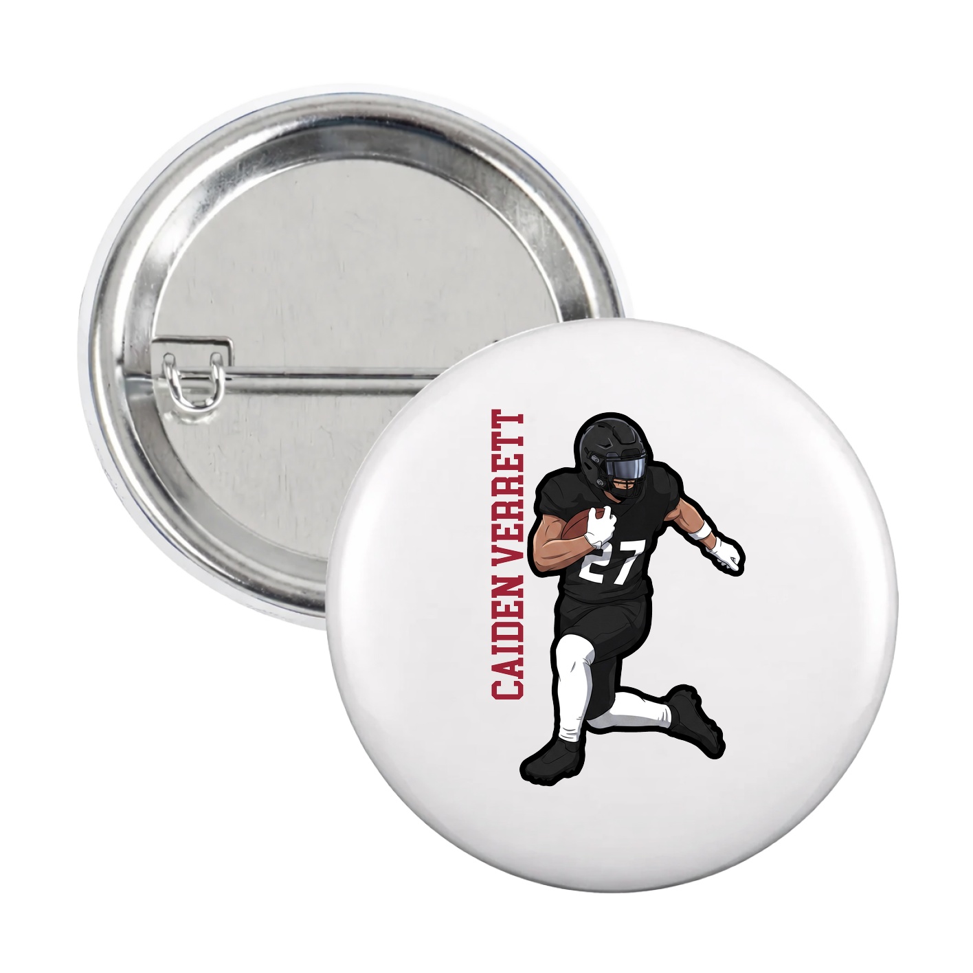 Game Day Button — Name Vertical in White