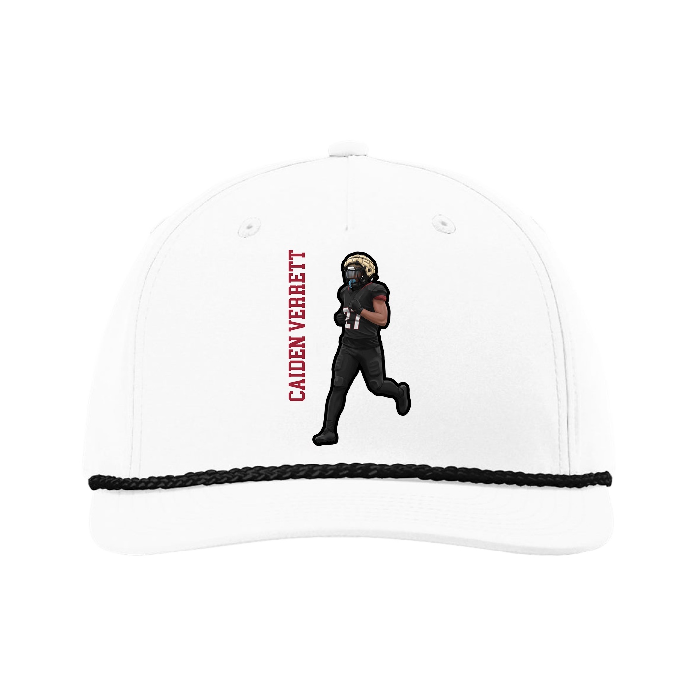 Five-Panel Classic Rope Cap — Name Vertical in White